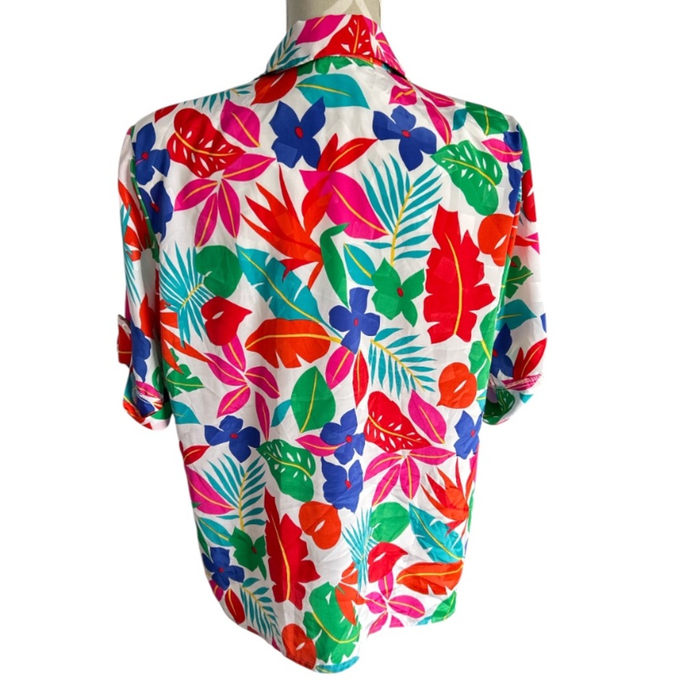 💕 Vintage Elite Canada Short Sleeve Colourful Floral Women's Blouse Size 16 - Picture 3 of 13